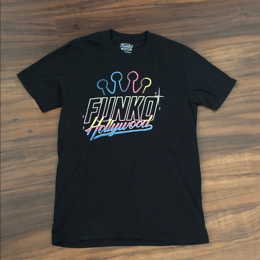 New Funko Black T-Shirt with Multicolor Hollywood Logo